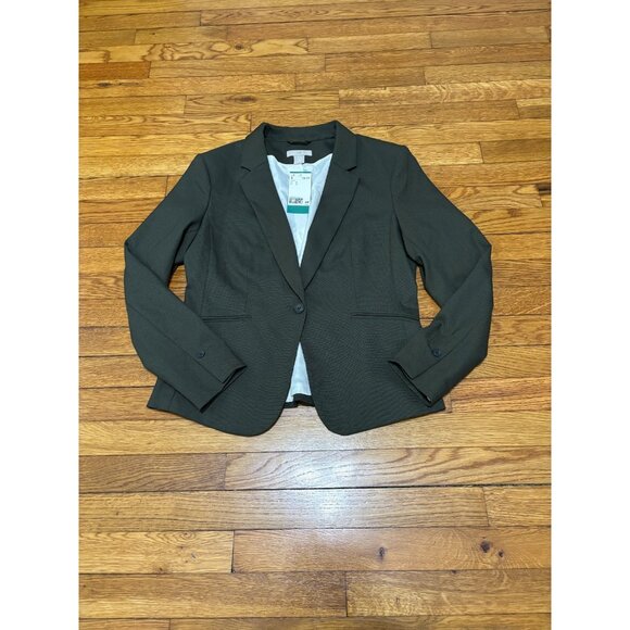 H&M Womens Blazer Jacket Size Medium Green Stretch Rayon 1 Button Career NWT $35 - Picture 1 of 7